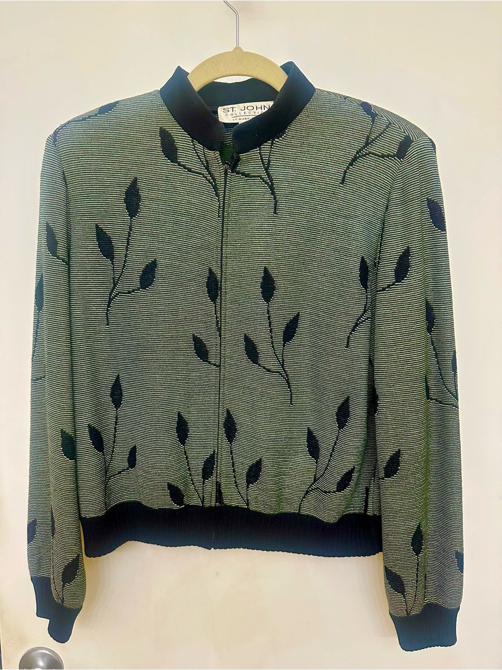 St. John Olive and Black Knit Bomber Jacket